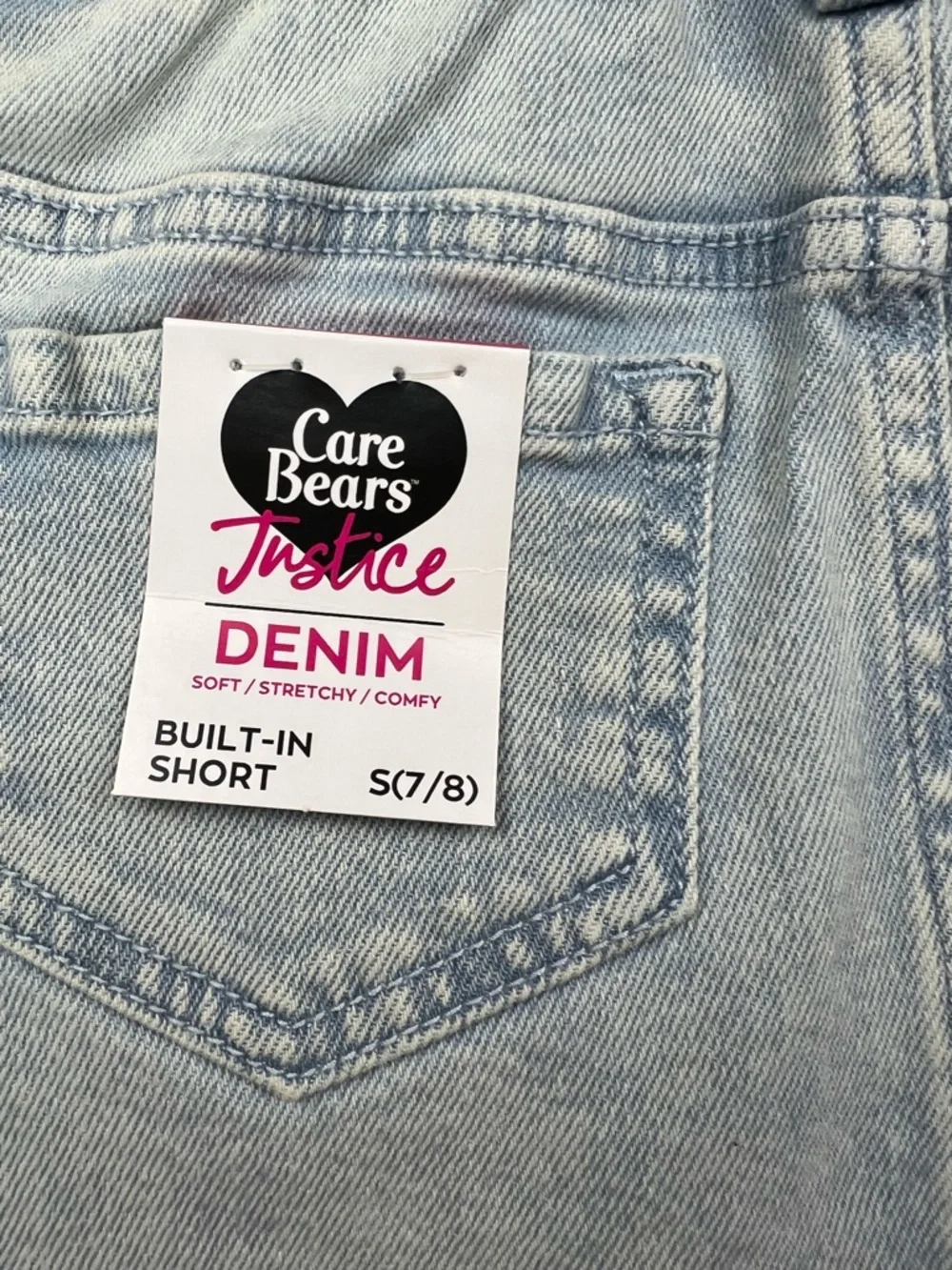 NWT Justice Care Bears Denim Skirt Girls S 7/8 Button Front Light Wash Skort